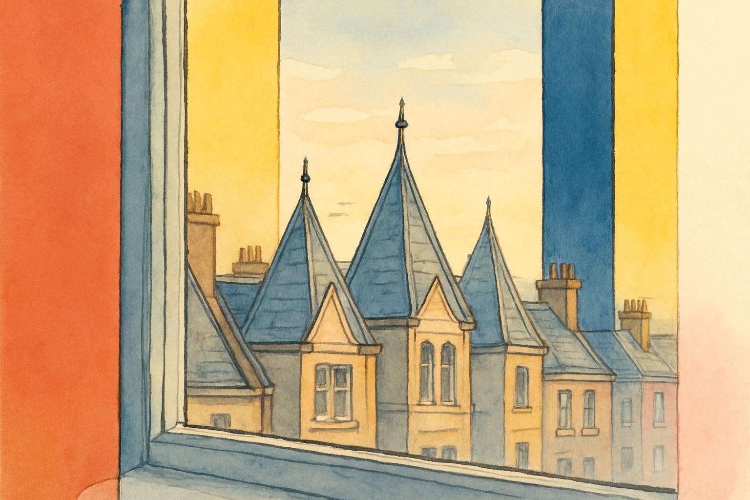 Pointed rooftops under a pale sky, evoking the title of Dorothy Richardson's novel.