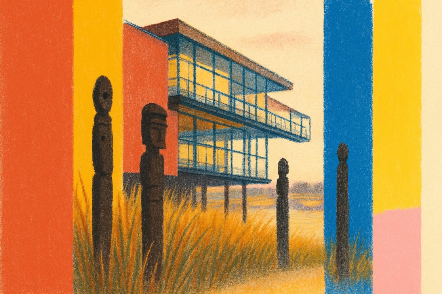 El museo del quai Branly-Jacques Chirac visto al atardecer desde su jardín junto al Sena.