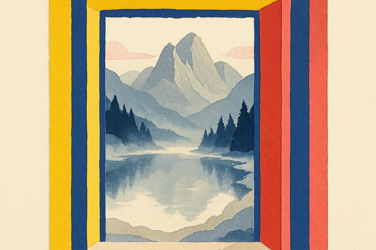 A misty alpine lake at dawn surrounded by granite peaks in the Écrins massif.