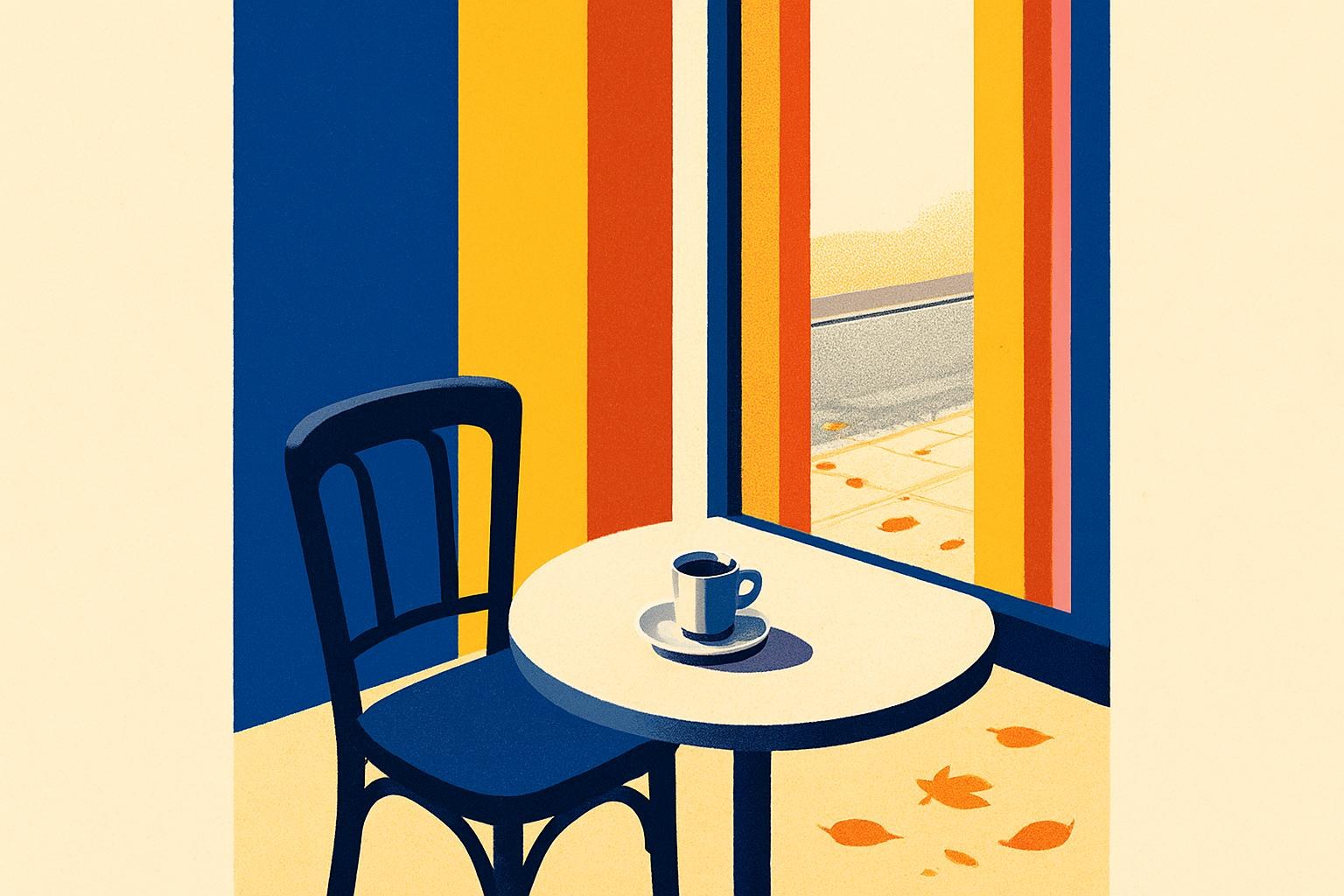 Una mesa de café con una taza, evocando el ambiente parisino del prix de Flore.