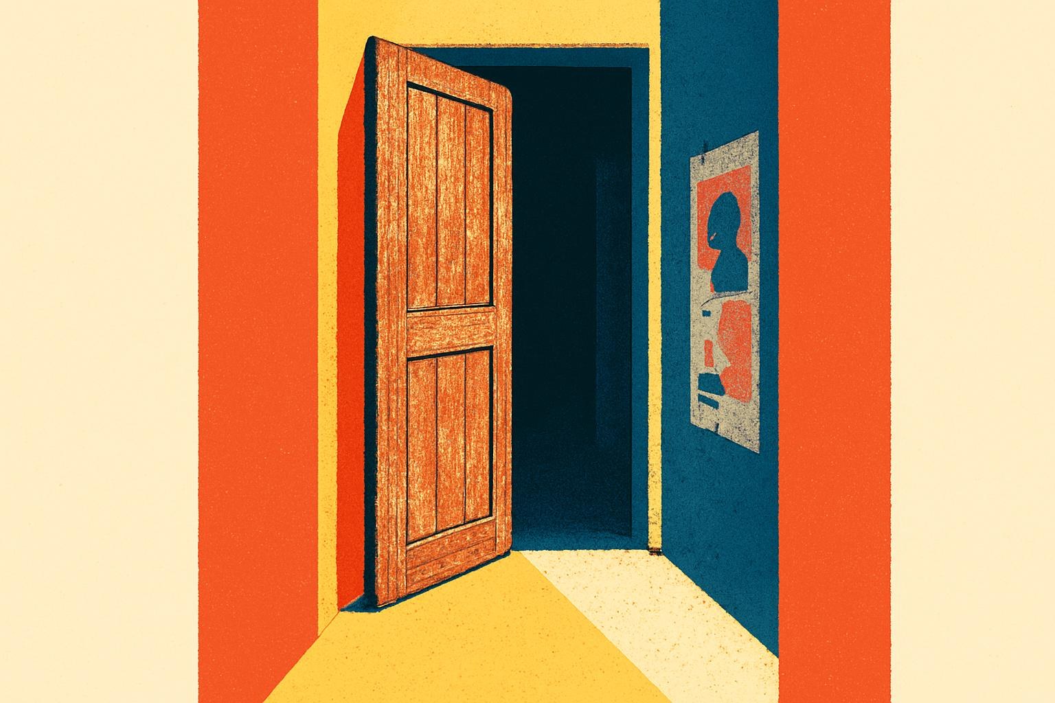 A half-open door in a Santiago house, afternoon light falling across the threshold.