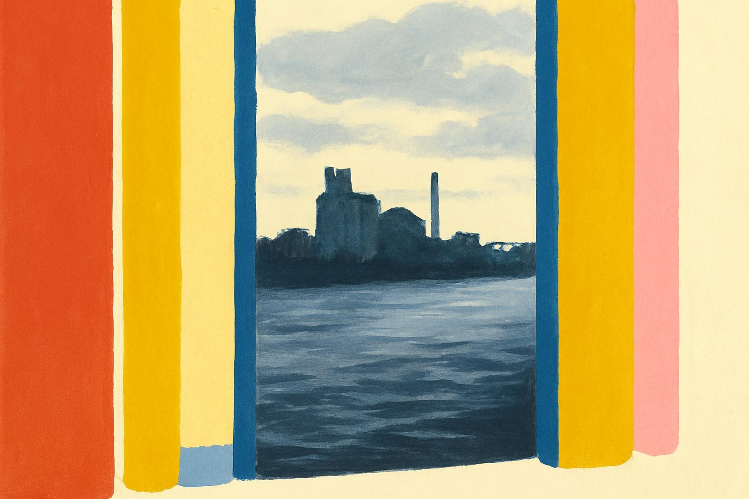 Le fleuve Mississippi à Minneapolis sous un ciel gris de fin de journée.