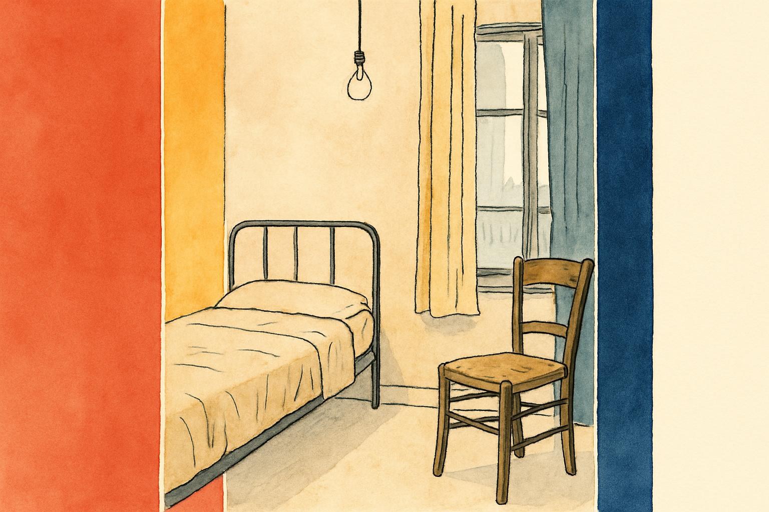 A sparsely furnished early-1960s French room lit by a bare bulb, evoking the setting of Ernaux's memoir now adapted into a graphic novel.